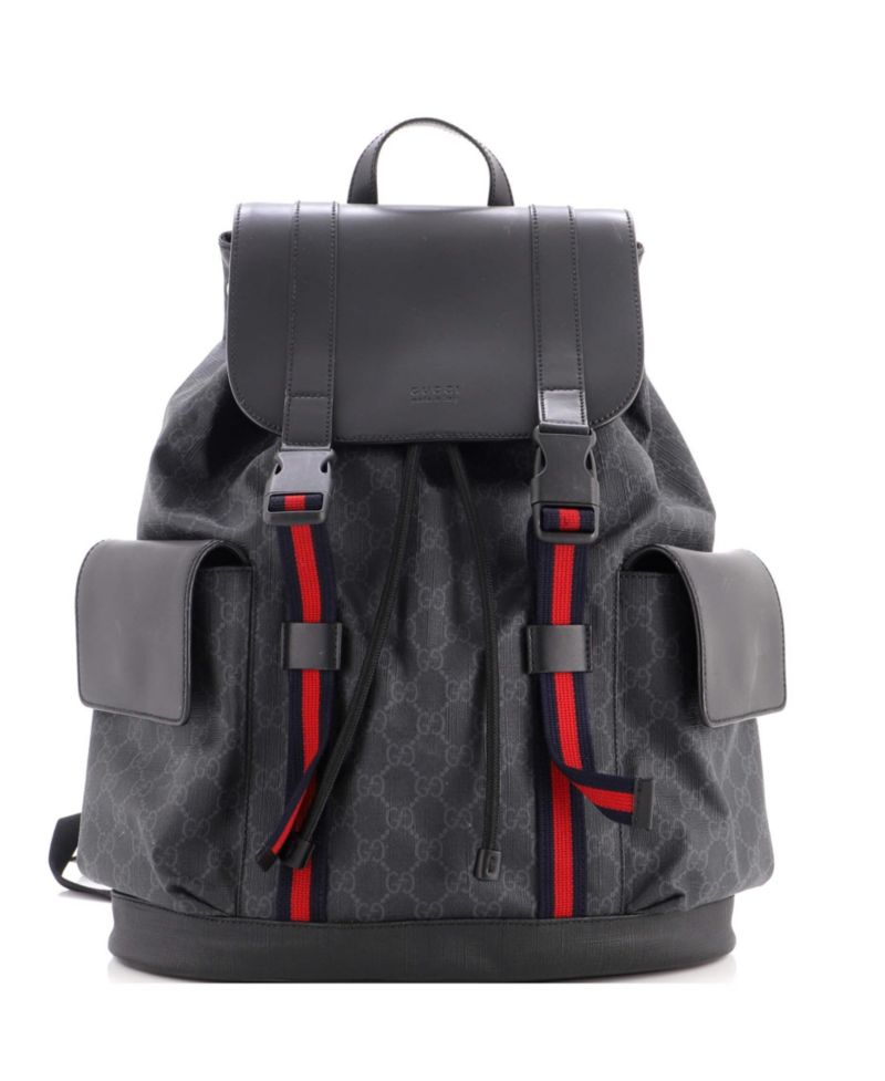 Large Double Pocket Buckle Backpack GG Coated Canvas