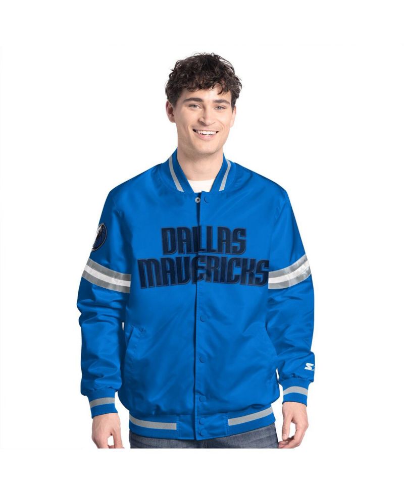 Men's Blue/Silver Dallas Mavericks Scout Full snap Varsity Jacket