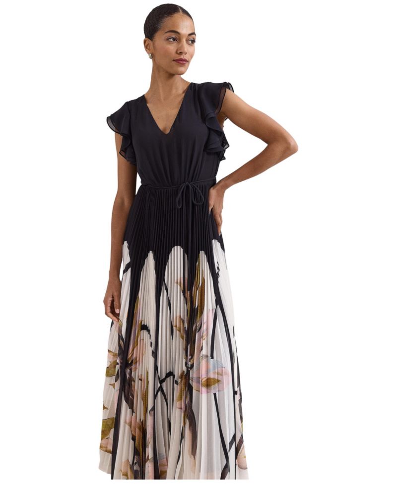Women's Uma Floral-Print Pleated V-Neck Maxi Dress