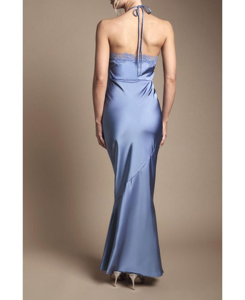 Women's Halter Satin Maxi Bridesmaid Dress
