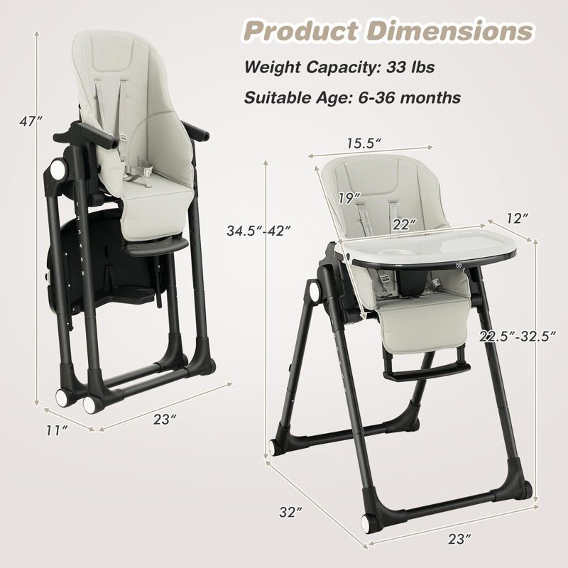 4-in-1 Baby High Chair with 6 Heights and Foldable Frame