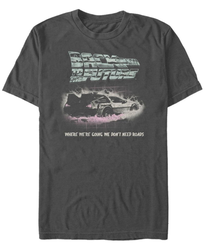 Back to the Future Franchise Men's Delorean We Don't Need Roads Short Sleeve T-Shirt