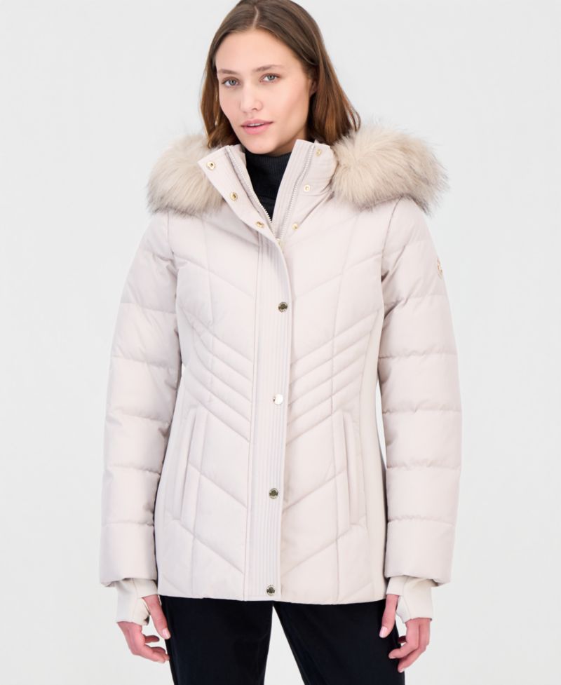 Petite Faux-Fur-Trim Hooded Puffer Coat, Created for Macy's