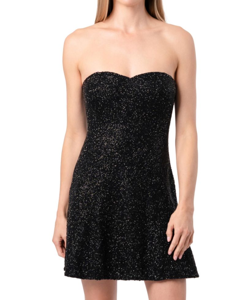 Women's Midnight Hand-Beaded Sweetheart Mini Dress