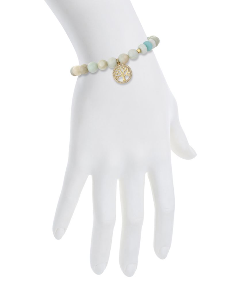 Cubic Zirconia and Amazonite Stone Family Tree Stretch Bracelet