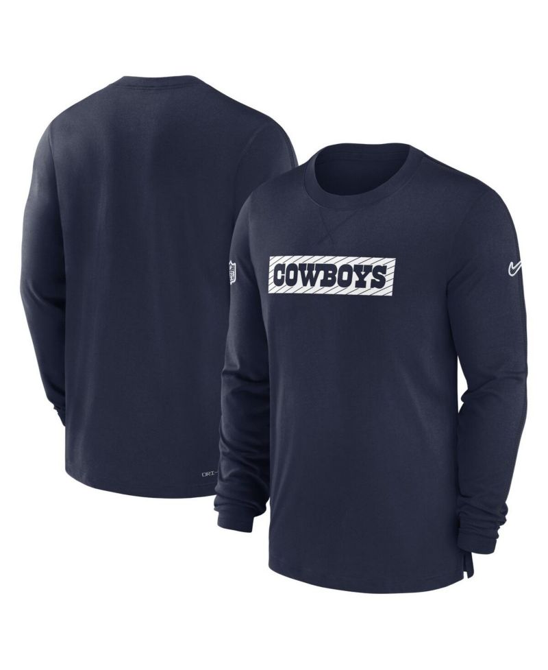 Men's Navy Dallas Cowboys 2024/25 Sideline Player Tri-Blend Performance Long Sleeve T-Shirt