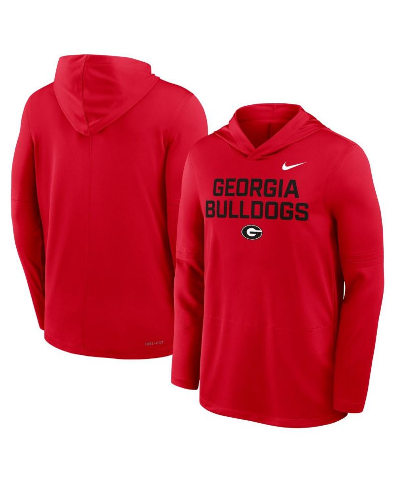 Men's Red Georgia Bulldogs 2025 Sideline Performance Long Sleeve Hoodie T-Shirt