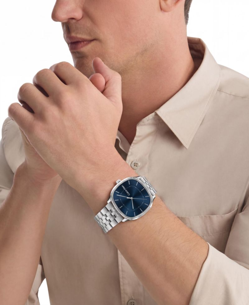 Men's CK Shape Silver-Tone Stainless Steel Bracelet Watch 37mm