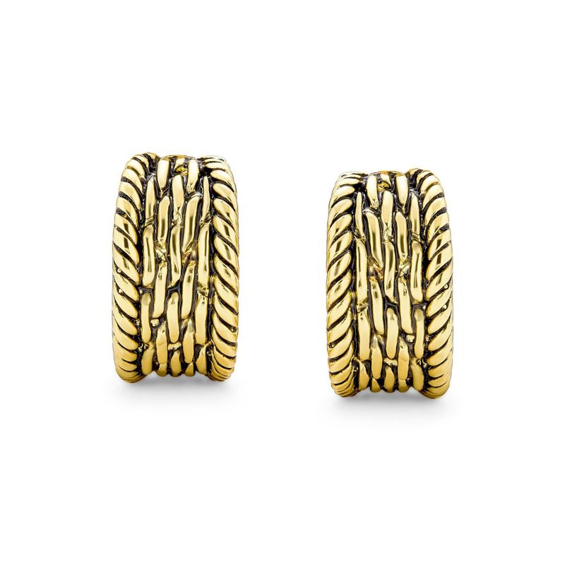 Twisted Rope Cable Chain Clip On Earrings Oxidized Silver Gold Plated 2-Set