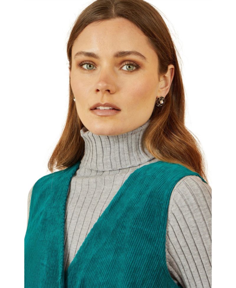 Women's V-Neck Cord Pinafore Dress