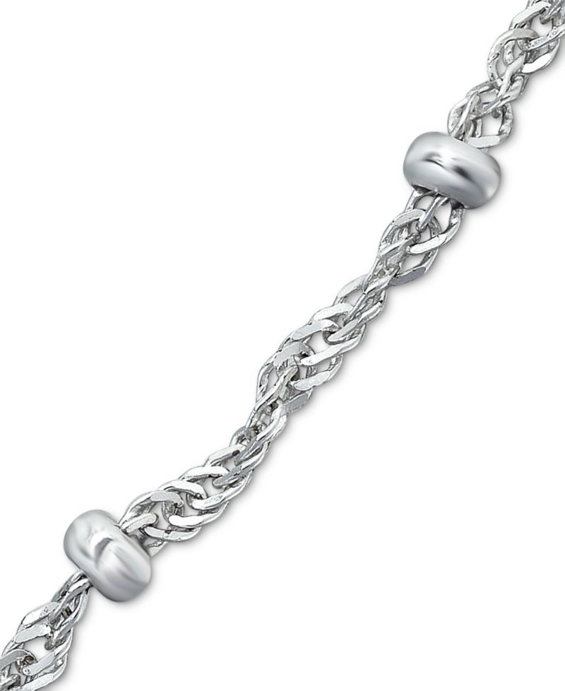 Sterling Silver Bracelet, 7-1/4" Singapore Small Beaded Chain