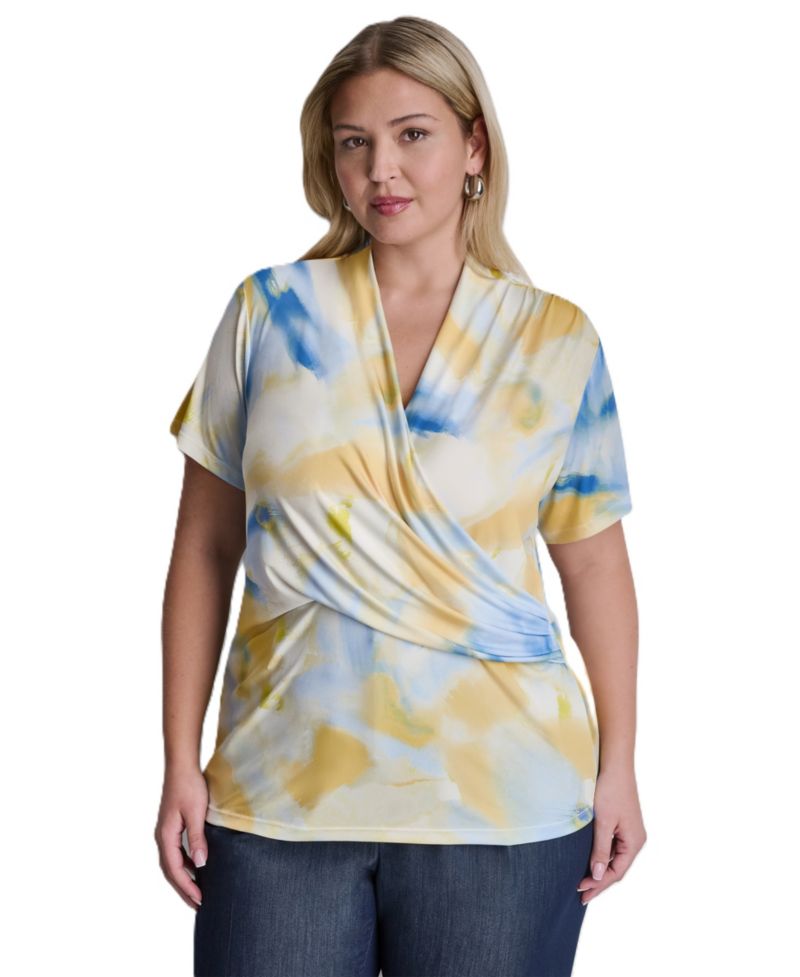 Plus Size V-Neck Short-Sleeve Wrap Top