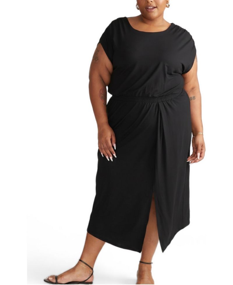Plus Size Havana Divine Short-Sleeve Crewneck Midi Dress