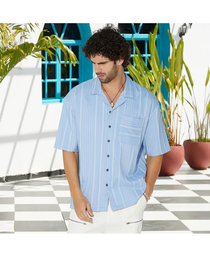 Men's Powder Blue Unbalanced-Ridge Oversized Shirt
