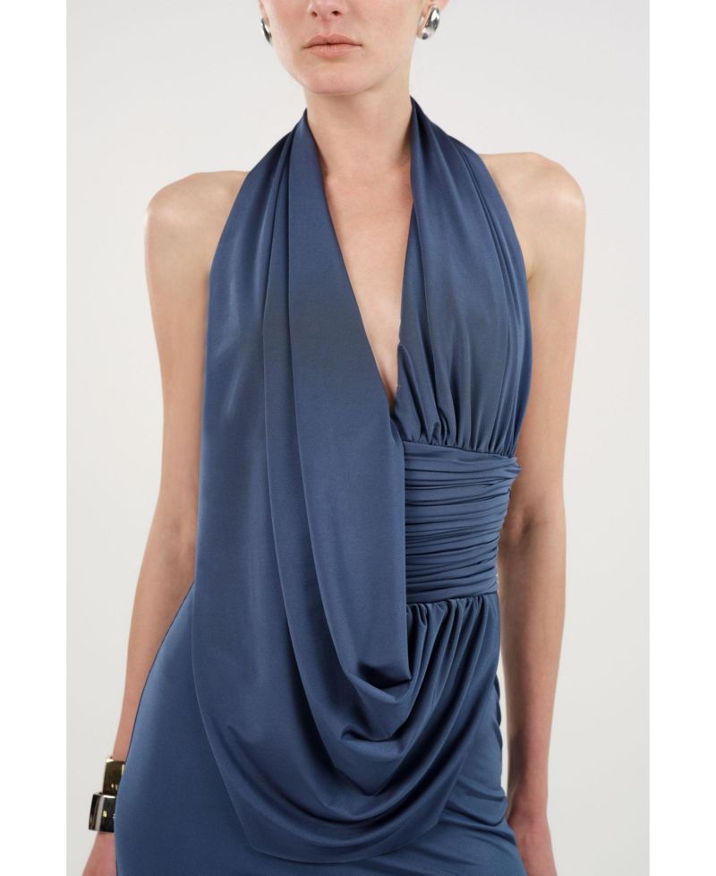 Women's Draped Halter Neck Maxi Dress