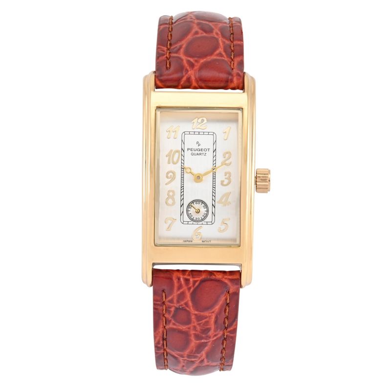 Men's Gold Contour Case Remote Sweep Watch with Brown Leather Band