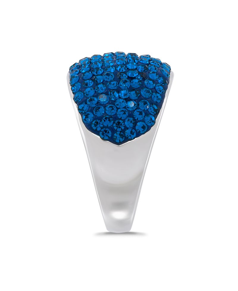 Pave Crystal Fine Silver-Plated Over Brass Indigo Blue Color Dome Shaped Ring