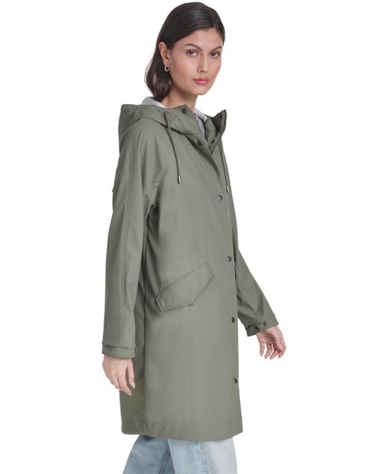 Plus Size Raglan-Sleeve Hooded Rain Jacket