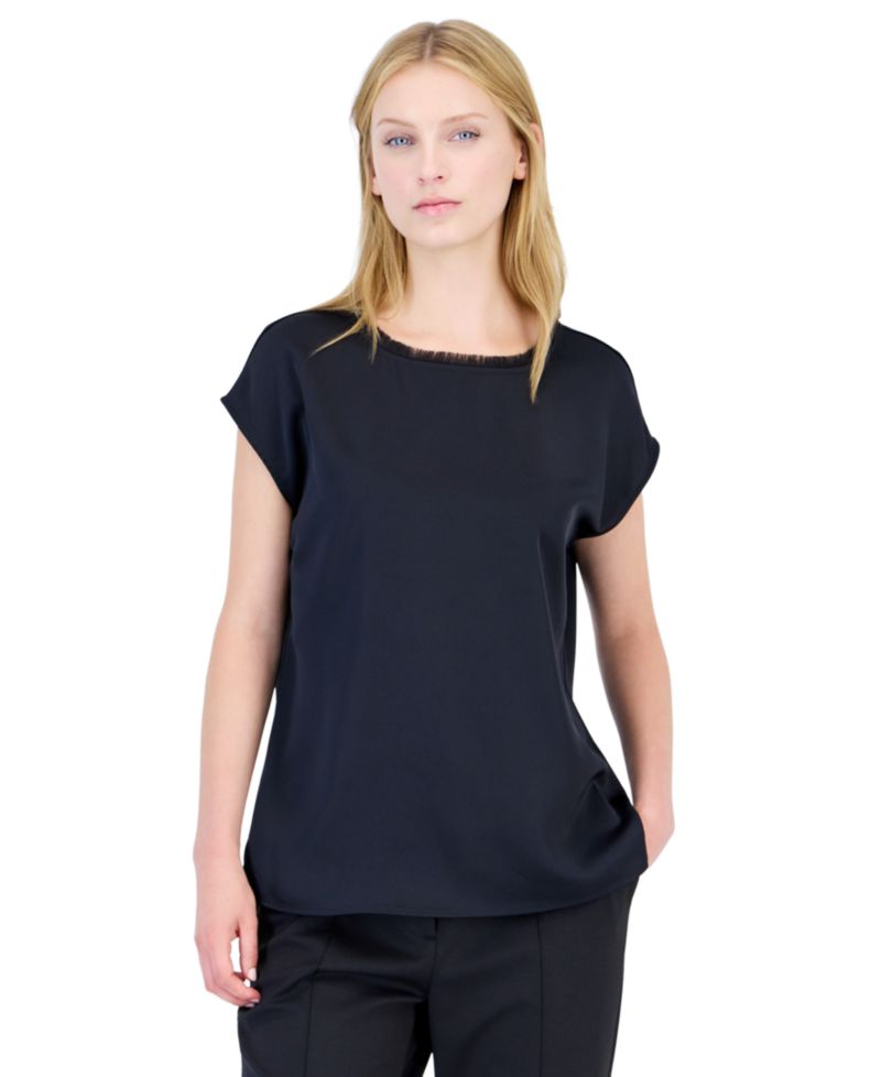 ASL Petite Fringe Satin Blouse