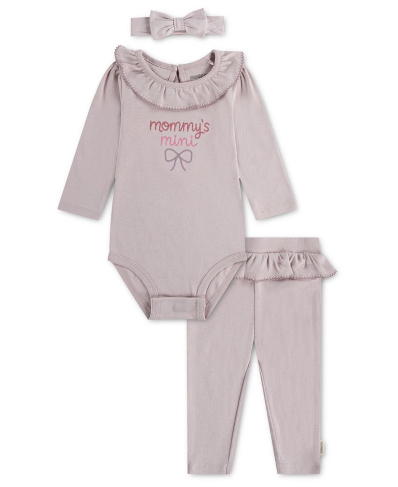 Baby Girls' Babywear Long-Sleeve Bodysuit, Pants and Headband, 3-Piece Set