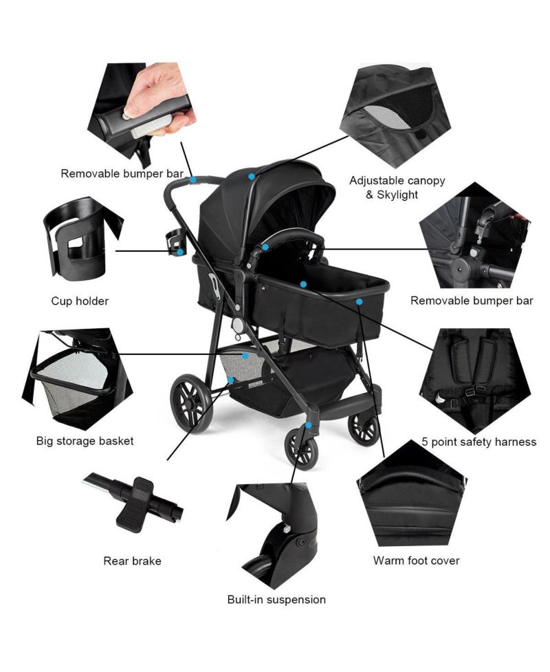 2-in-1 Baby Pushchair with Foldable Design for Newborn Infants