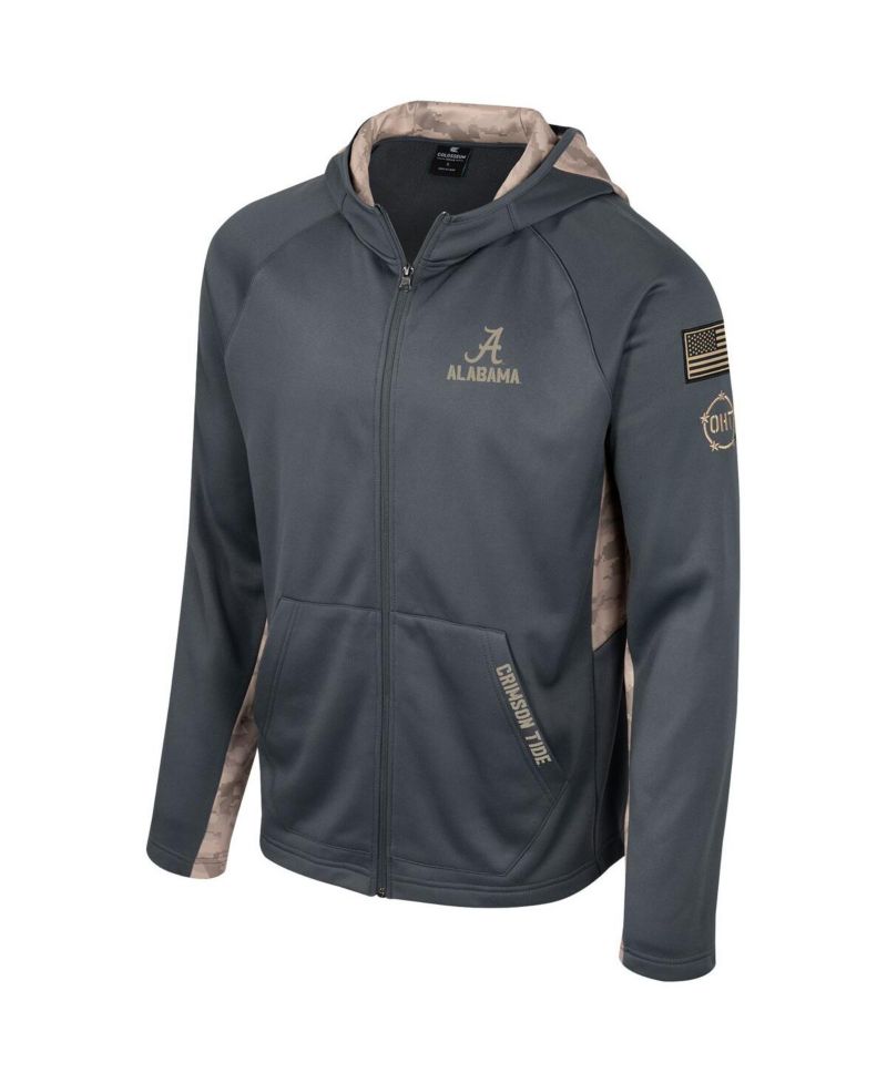 Men's Charcoal Alabama Crimson Tide OHT Military-Inspired Appreciation Camo Raglan Full-Zip Hoodie