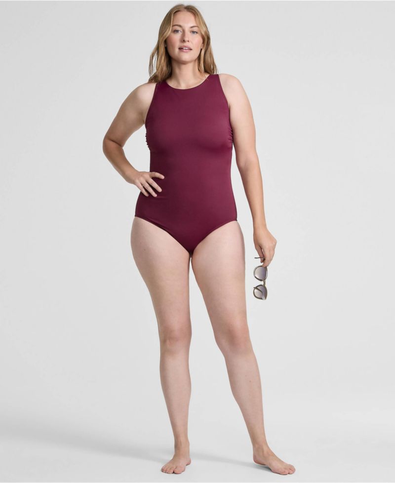 Women's Tugless High Neck Portrait Back One Piece Swimsuit