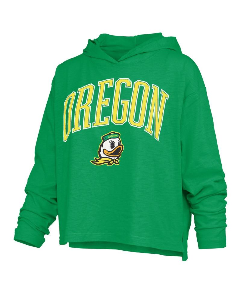 Women's Green Oregon Ducks Nelson Arch Over Logo Long Sleeve Hooded Slub T-Shirt