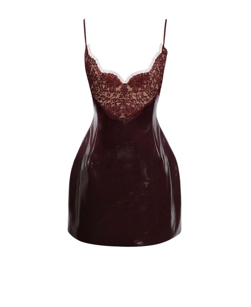 Women's Shelby Dark Brown Faux Leather with Lace Mini Dress