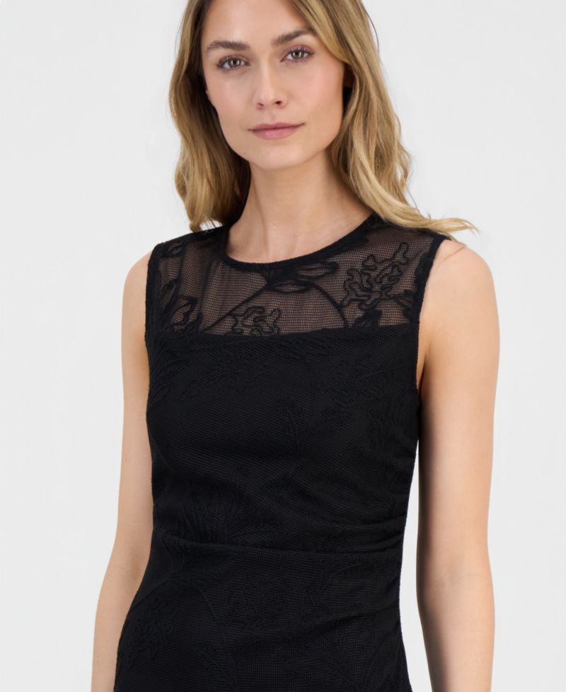 Women's Embroidered-Tulle Sleeveless Midi Dress