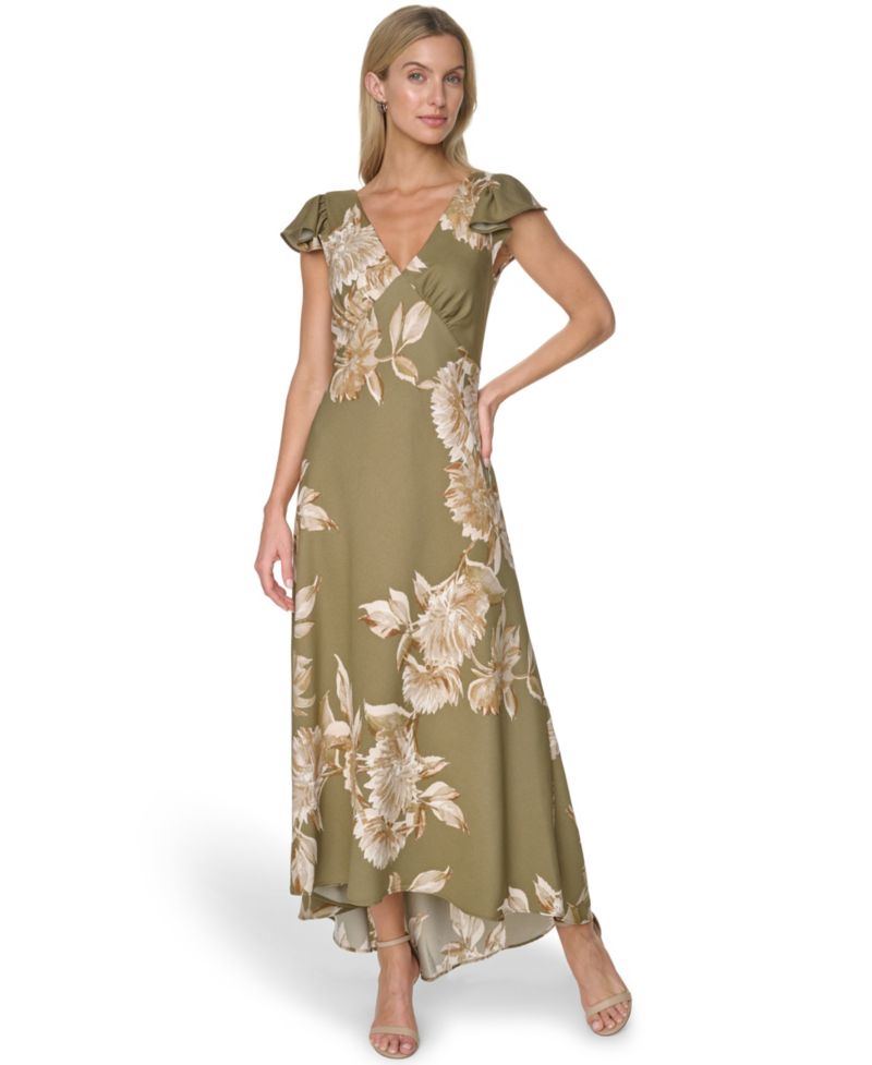 Women's Printed V-Neck Midi Dress