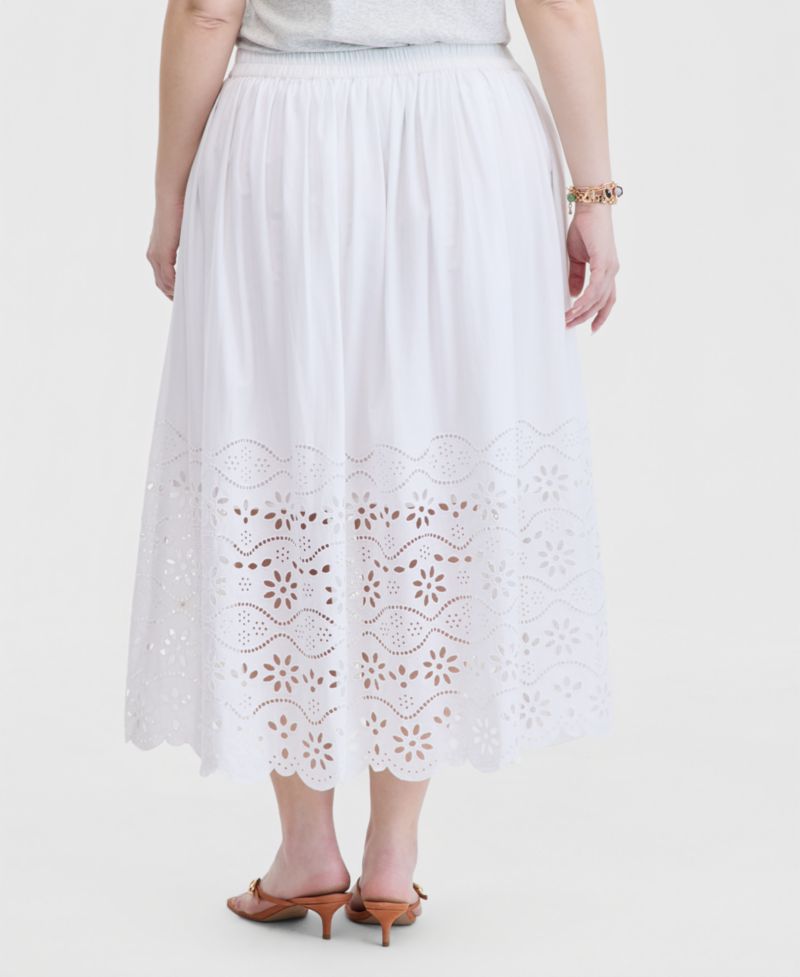 Trendy Plus Size Eyelet-Embroidered Midi Skirt