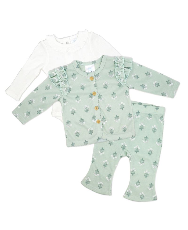 Baby Girls Misty Rose Bell Bodysuit, Pants and Jacket, 3-Piece Set