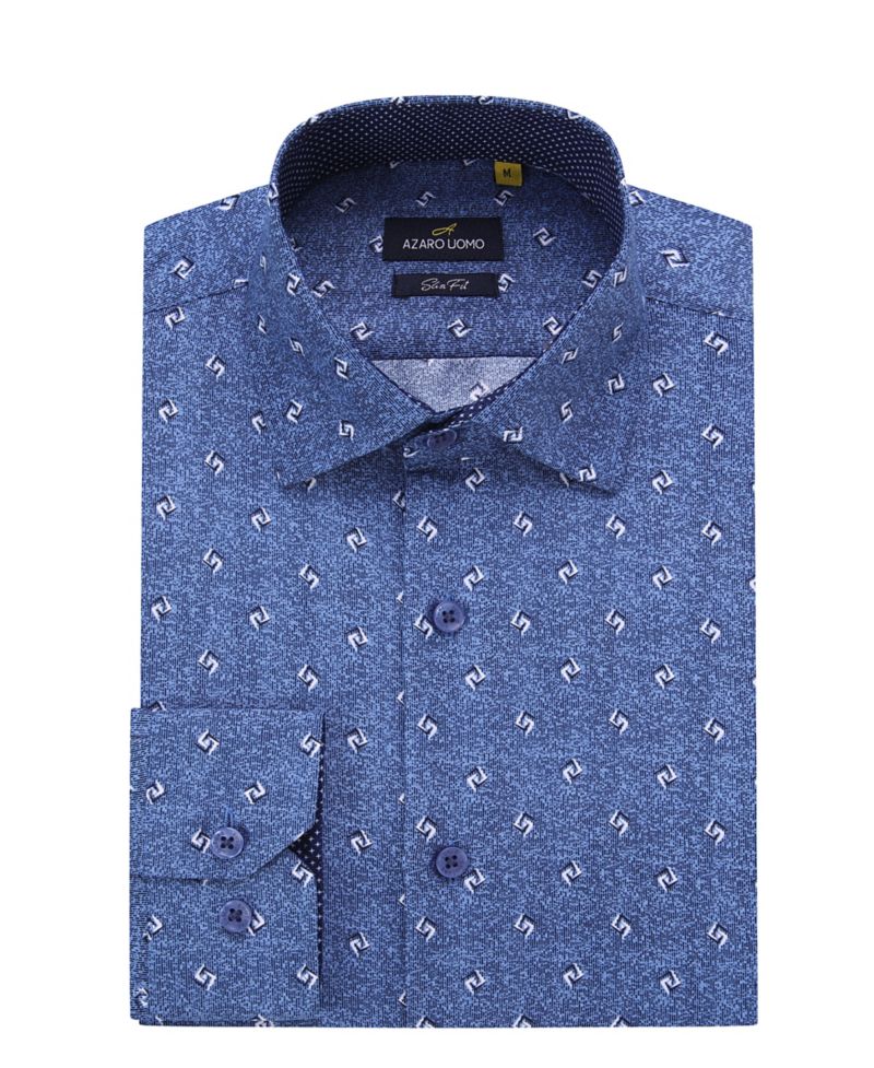 Men's Business Geometric Long Sleeve Button Down Shirt