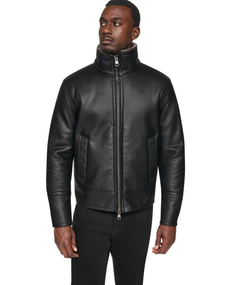 Men's Faux Fur Lined PU Jacket