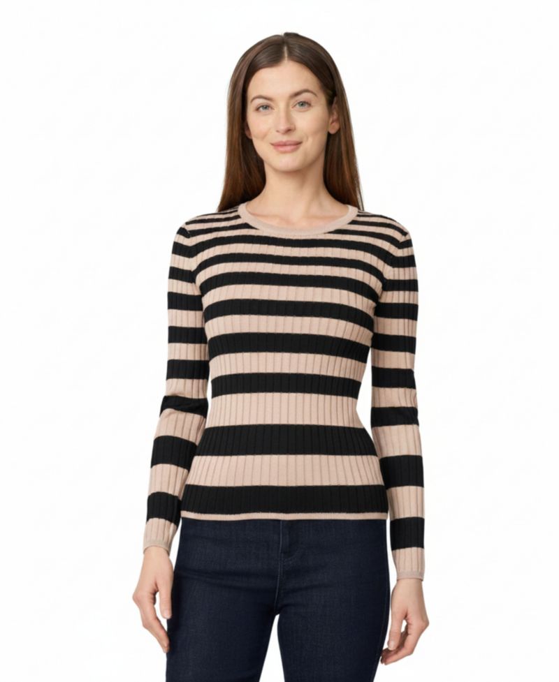Women's Striped Ribbed Crewneck Sweater