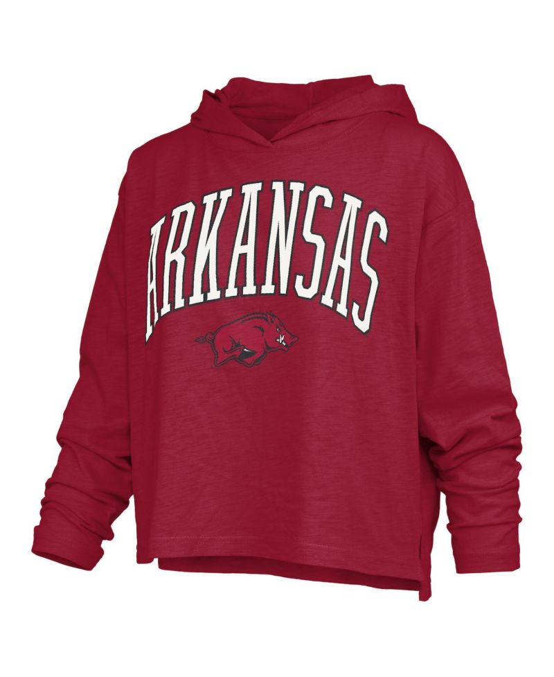 Women's Cardinal Arkansas Razorbacks Nelson Arch Over Logo Long Sleeve Hooded Slub T-Shirt