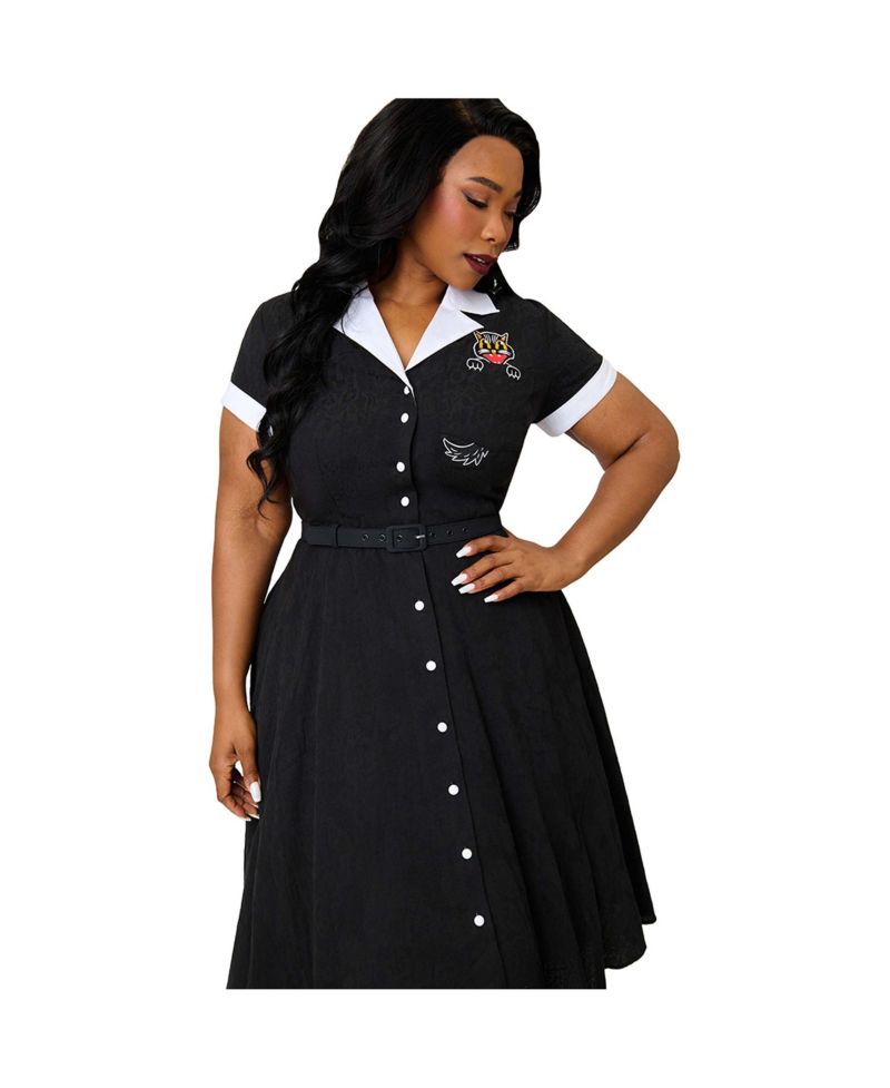 Plus Size Collared Short Sleeved Belted Alexis Swing Dress