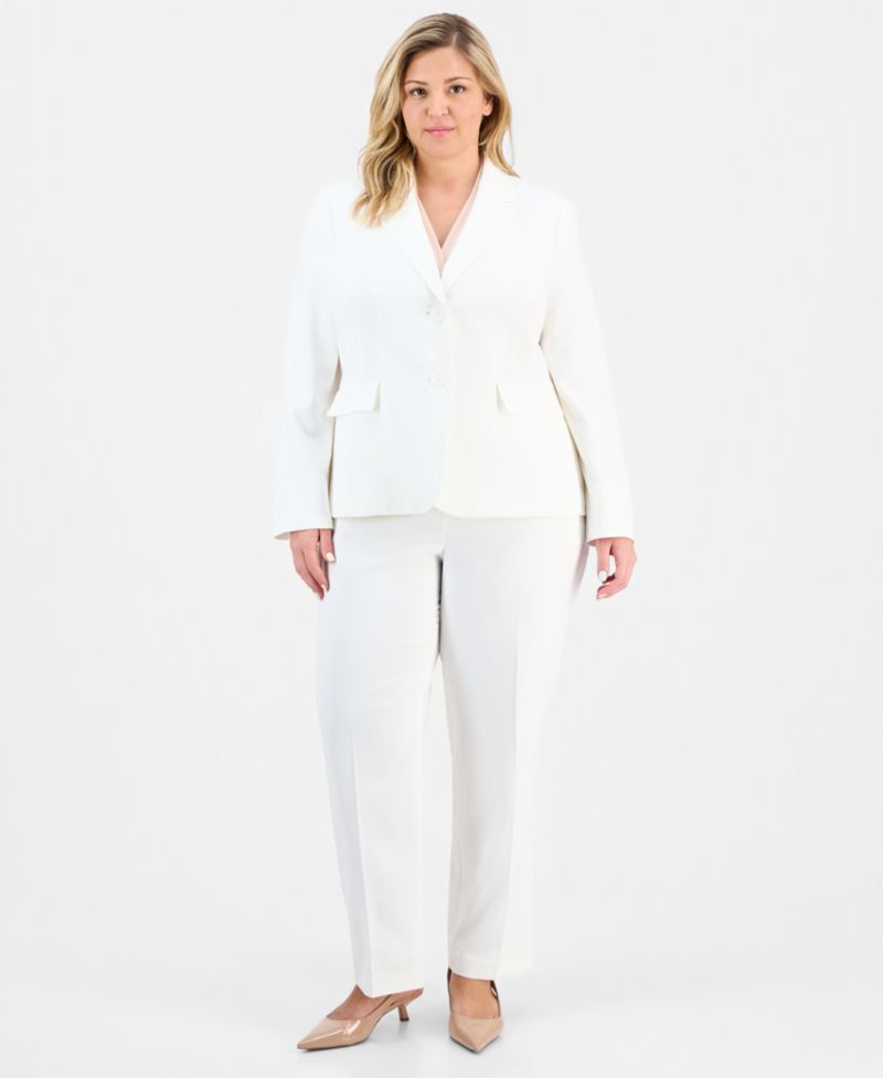 Plus Size Notch-Lapel Mid-Rise 2 Piece Pantsuit