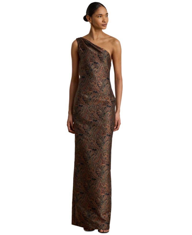Women's Paisley Jacquard One-Shoulder Gown