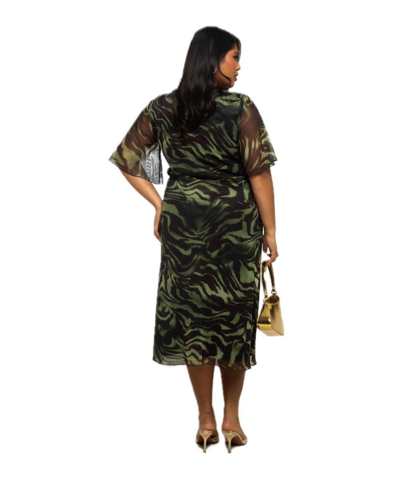 Women's Zebra Print Mesh Midi Dress