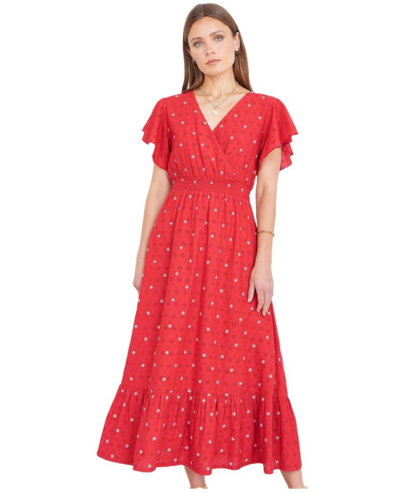 Women's Broderie Anglaise Wrap Midi Dress