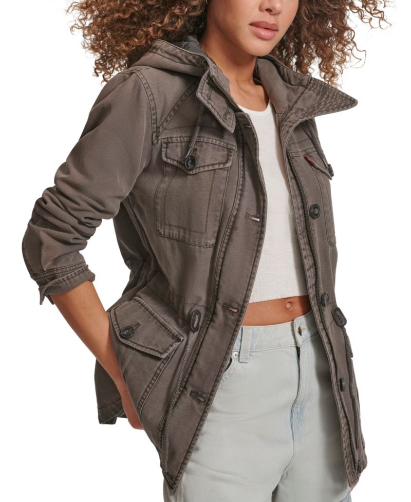 Trendy Plus Size Hooded Military Jacket