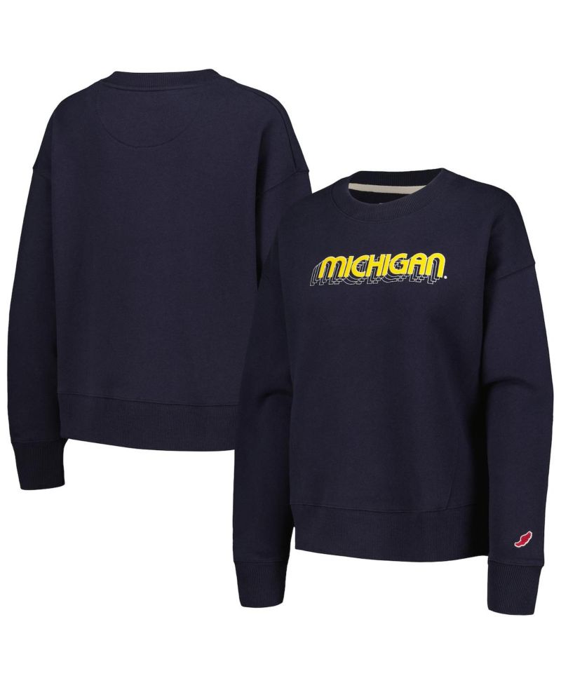 Women's Navy Michigan Wolverines Boxy Pullover Sweatshirt