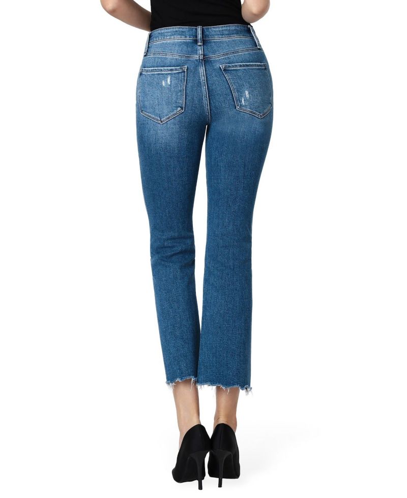 Women's High Rise Raw Distressed Hem Kick Flare Jeans