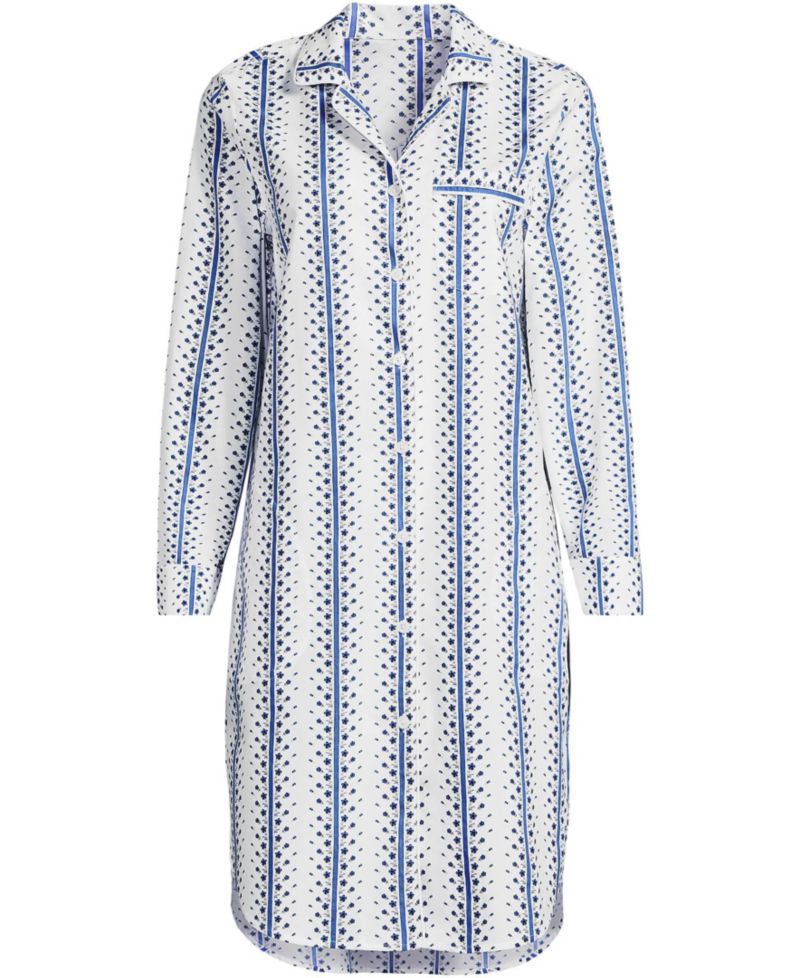 Plus Size Cotton Poplin Long Sleeve Sleepshirt Nightgown