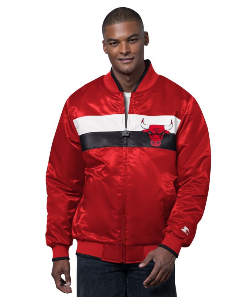 Men's Red/Black Chicago Bulls The Ambassador Satin Varsity Jacket