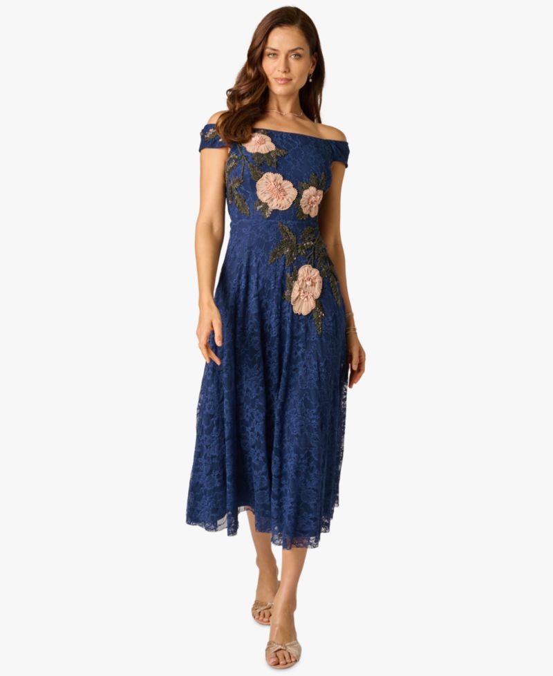 Women's Off-The-Shoulder Embellished Midi Dress
