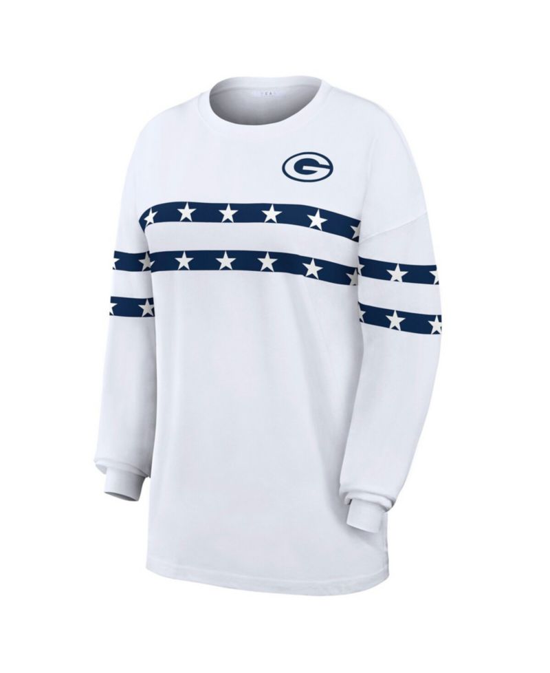 Women's White Green Bay Packers Americana Stripe Long Sleeve T-Shirt