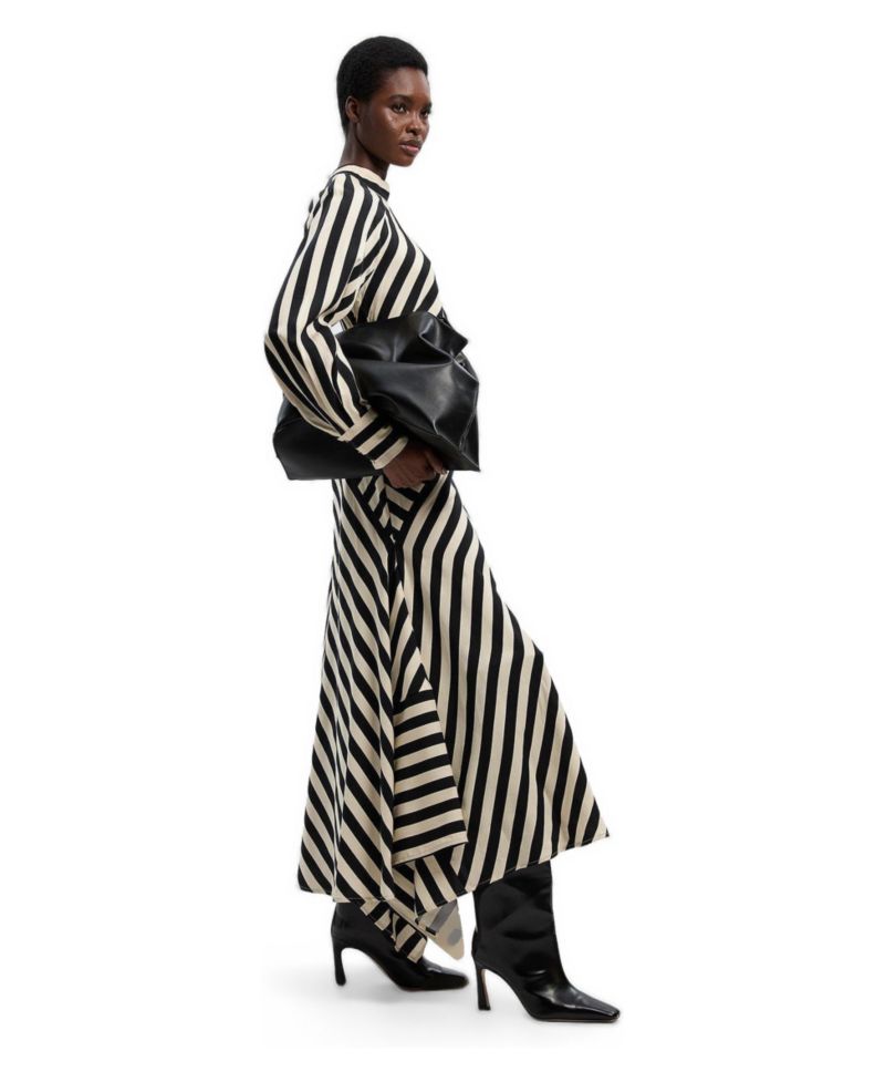 Women's Fluid Stripe Long-Sleeve Asymmetric-Hem Maxi Dress